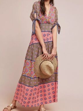 Maeve Anthropologie | Eder Tiered Maxi Dress Multi Colorful Boho, Womens 0